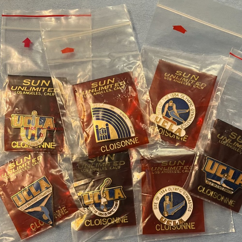 1984 UCLA Olympic Pin ~ Set of 7 ~ LA ~ Los Angeles ~ Gymnastics ~ Tennis